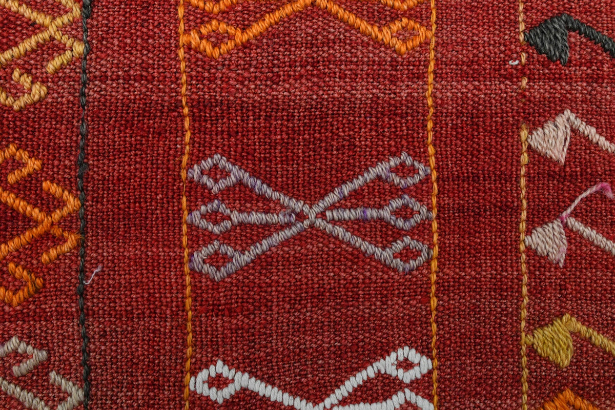 Vintage yolluk 128x309 cm – kırmızı ve turuncu ikat desenli, el dokuma
