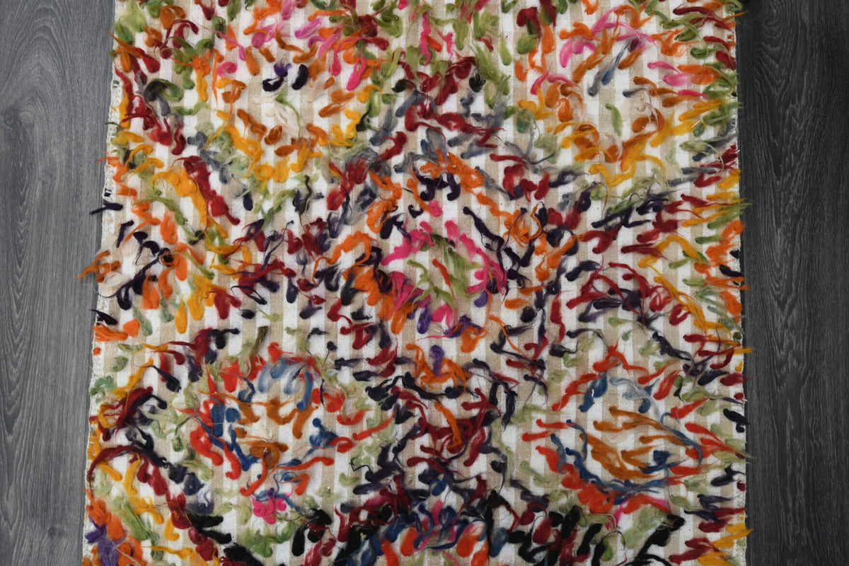 Antre ve koridor için geometrik desenli vintage kilim yolluk – 98x355 cm