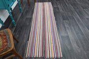 1960'lardan Anadolu kökenli çizgili vintage kilim yolluk, 72x246 cm
