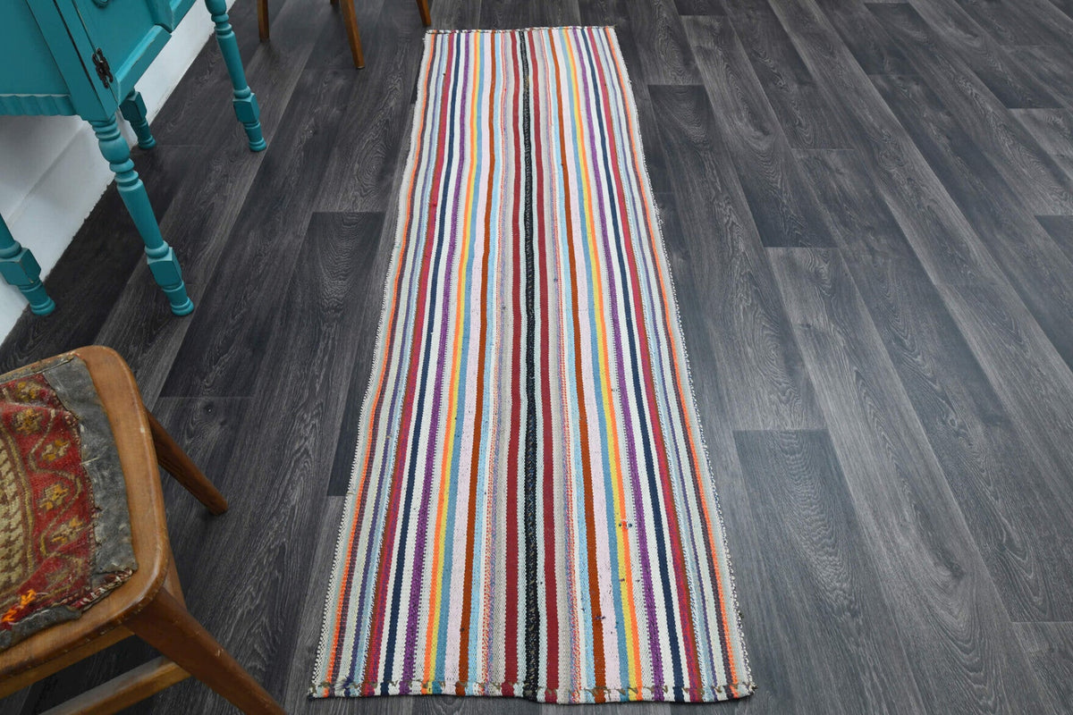 1960'lardan Anadolu kökenli çizgili vintage kilim yolluk, 72x246 cm