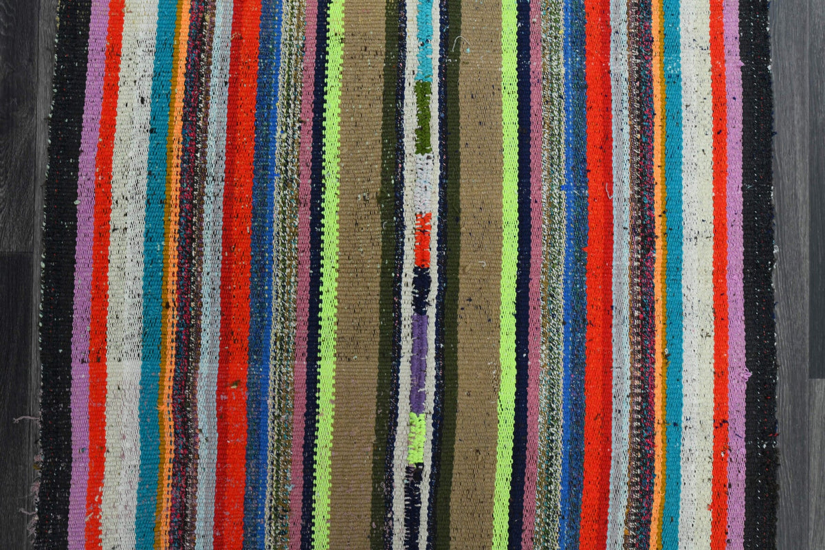 Antre ve koridor için çizgili vintage kilim yolluk – 95x242 cm