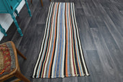 1960'lardan Anadolu kökenli çizgili vintage kilim yolluk, 80x232 cm