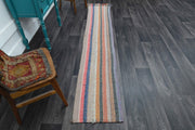 1960'lardan Anadolu kökenli çizgili vintage kilim yolluk, 51x280 cm