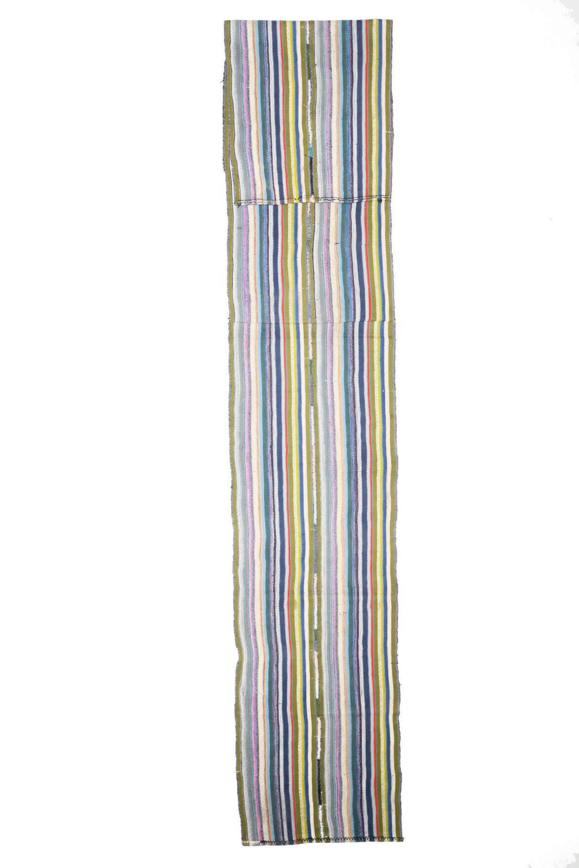 El yapımı vintage yolluk 81x503 cm çizgili desenli yün - ışık altında renk detayı