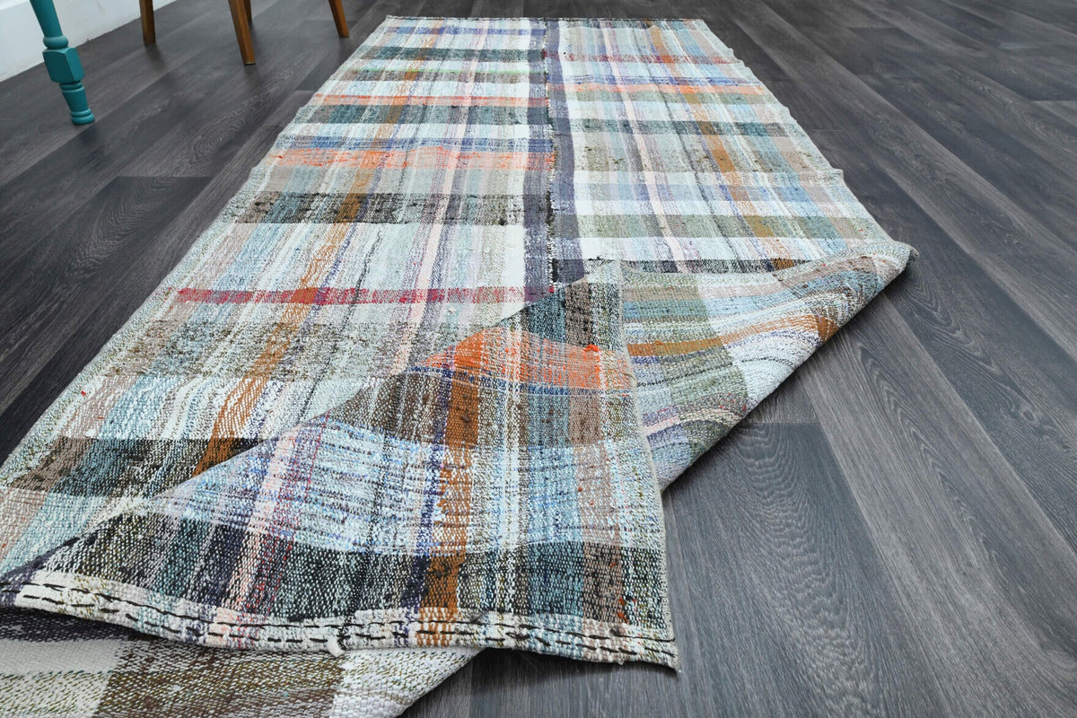 Antre ve koridor için düz zeminli vintage kilim yolluk – 125x310 cm