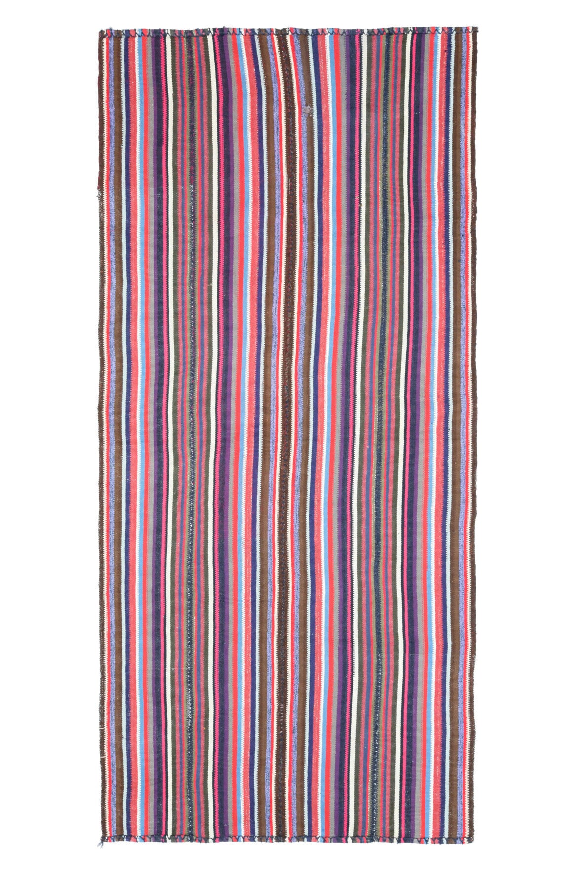 El yapımı vintage yolluk 132x279 cm çizgili desenli yün