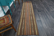 El yapımı vintage halı 74x269 cm tribal desenli yün - detay görünümü