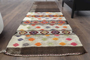 1960'lardan Anadolu kökenli tribal desenli vintage kilim yolluk, 66x242 cm