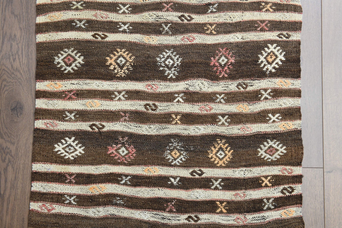 Antre ve koridor için ikat desenli vintage kilim yolluk – 76x225 cm