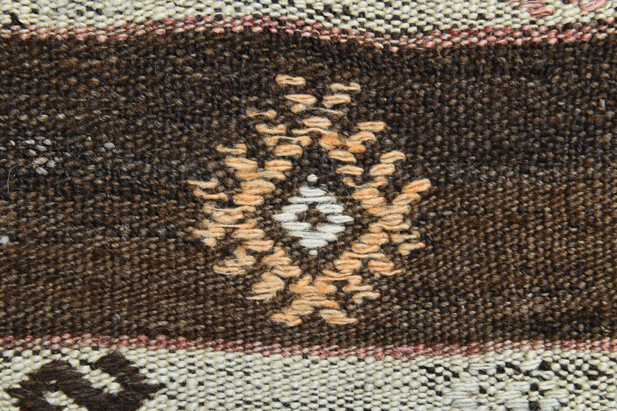 Vintage yolluk 76x225 cm – kahverengi ve turuncu ikat desenli, el dokuma