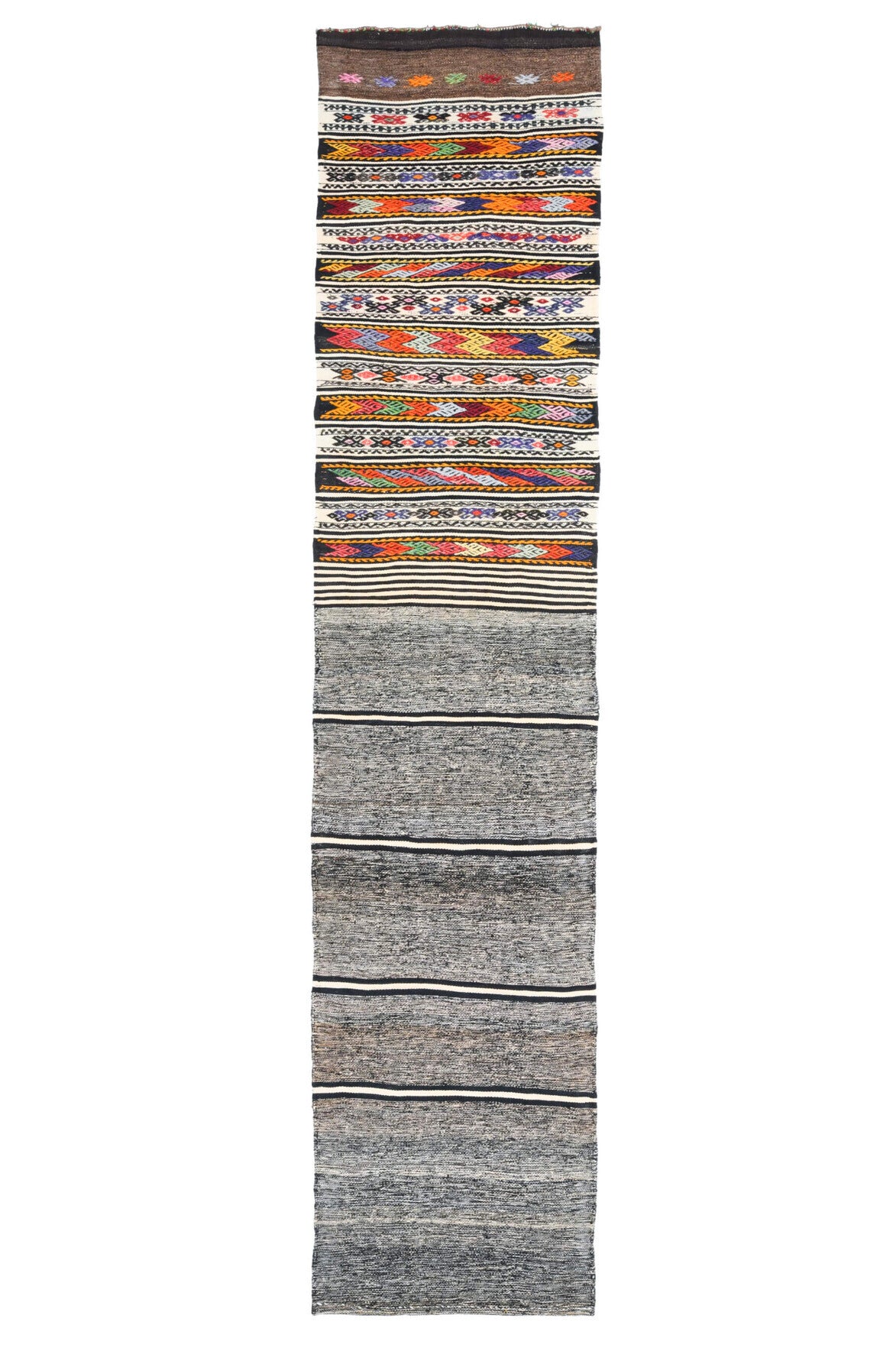 El yapımı vintage yolluk 61x305 cm i̇kat desenli yün - farklı açıdan görünüm