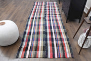 1960'lardan Anadolu kökenli çizgili vintage kilim yolluk, 116x325 cm