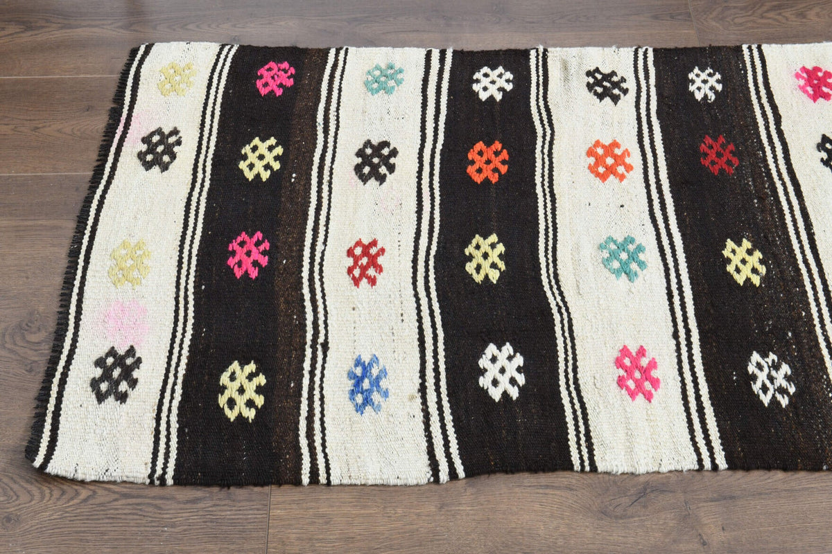 Antre ve koridor için çizgili vintage kilim yolluk – 74x256 cm