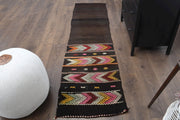 1960'lardan Anadolu kökenli tribal desenli vintage kilim yolluk, 60x232 cm