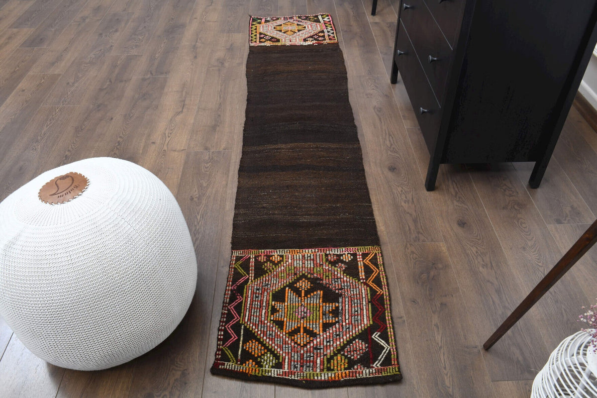 El yapımı vintage yolluk 56x254 cm düz desenli yün - detay görünümü