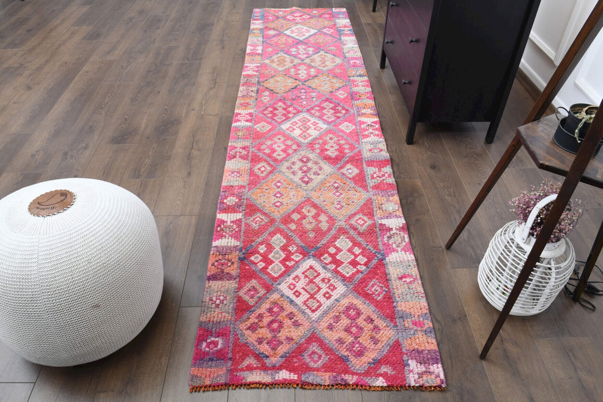 El yapımı vintage yolluk 76x315 cm tribal desenli yün - detay görünümü