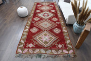 1960'lardan Anadolu kökenli geometrik desenli vintage kilim yolluk, 177x426 cm