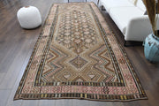 1960'lardan Anadolu kökenli tribal desenli vintage kilim yolluk, 160x395 cm