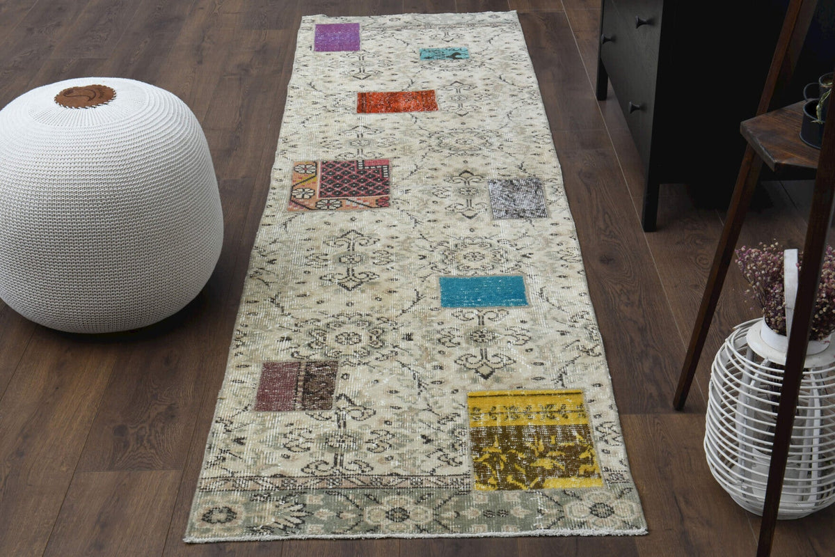 El yapımı vintage yolluk 76x272 cm çiçek desenli desenli yün - detay görünümü