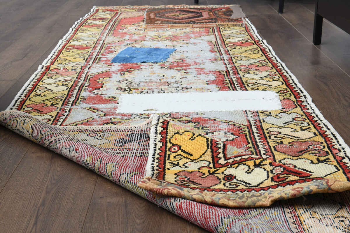 El yapımı vintage yolluk 91x305 cm oryantal desenli yün - kenar ve saçak detayı