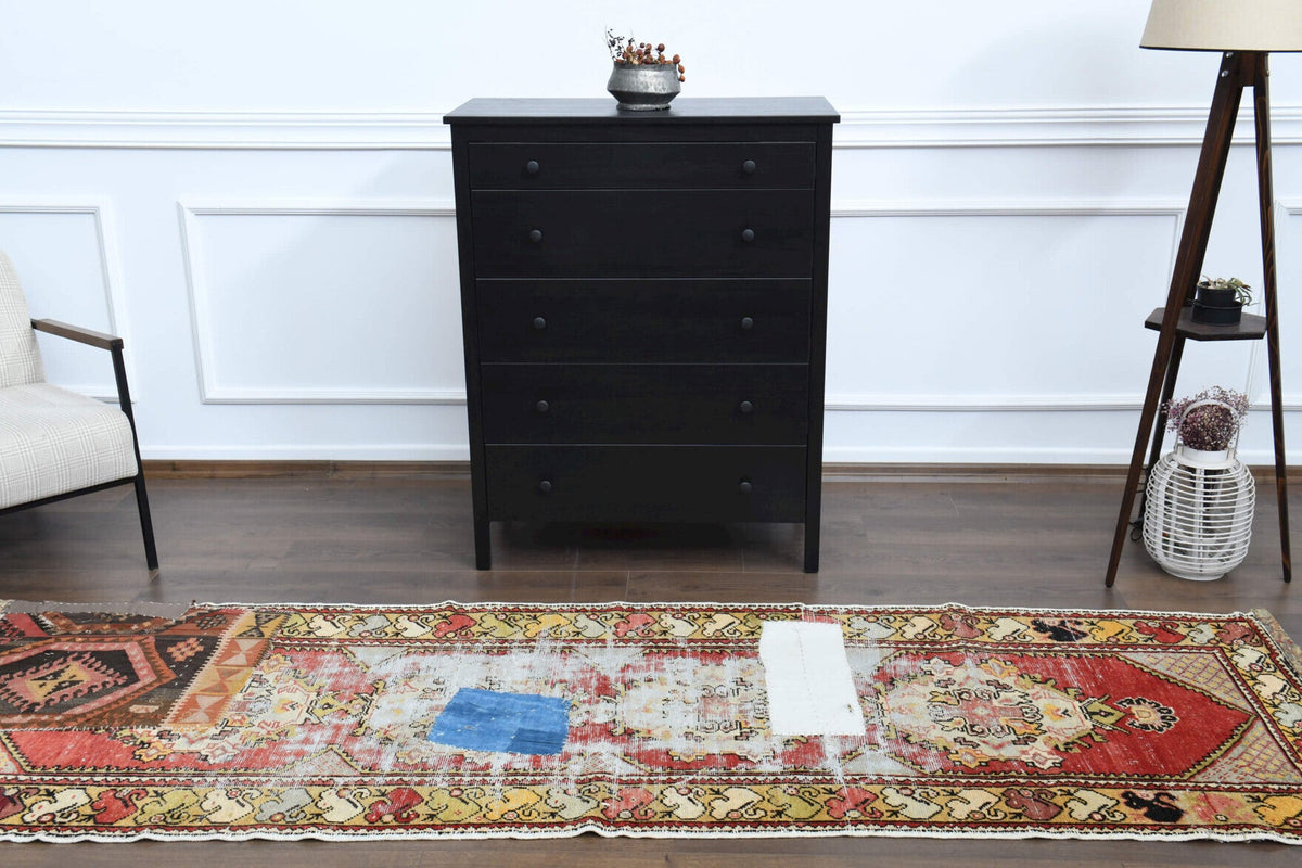 El yapımı vintage yolluk 91x305 cm oryantal desenli yün - mekan görünümü