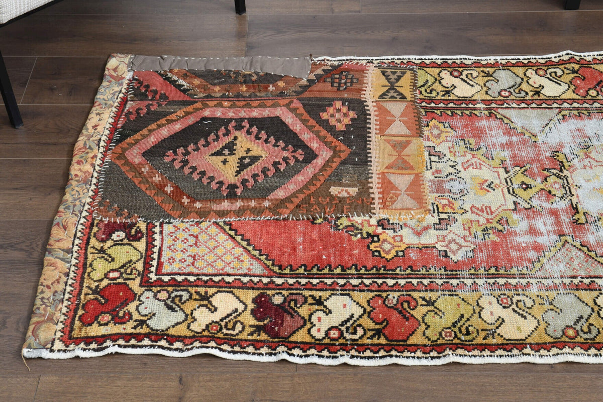 El yapımı vintage yolluk 91x305 cm oryantal desenli yün - üstten görünüm