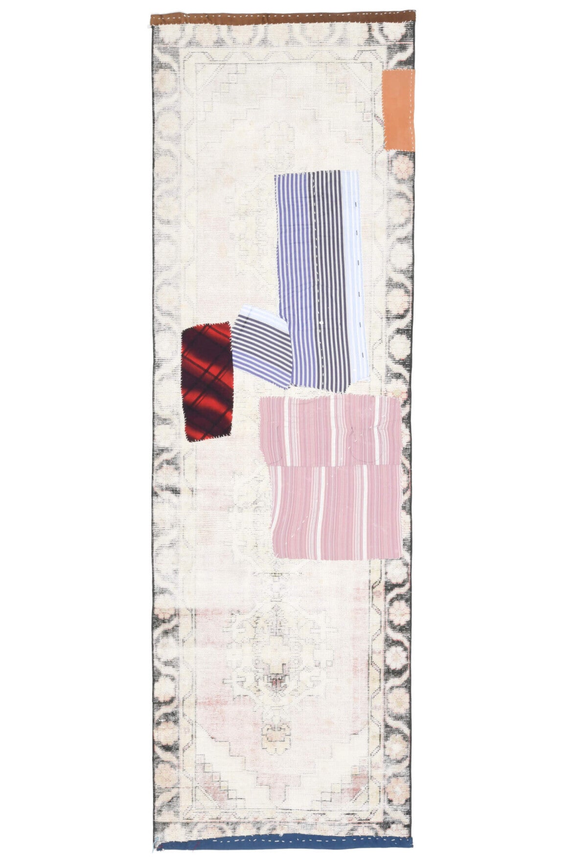 88x280 cm beyaz, pembe ve gri patchwork patchwork vintage yolluk – üstten tam görünüm