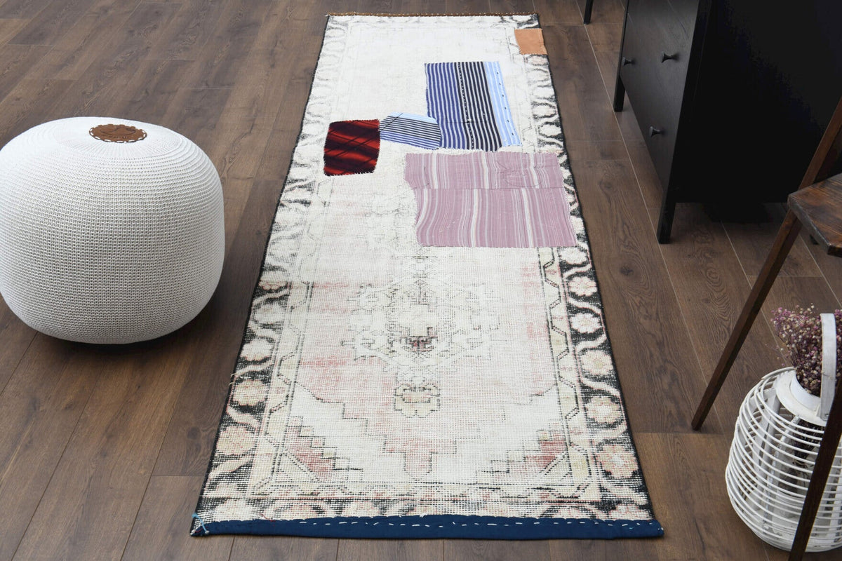 1940'lardan Anadolu kökenli patchwork patchwork vintage yolluk, 88x280 cm