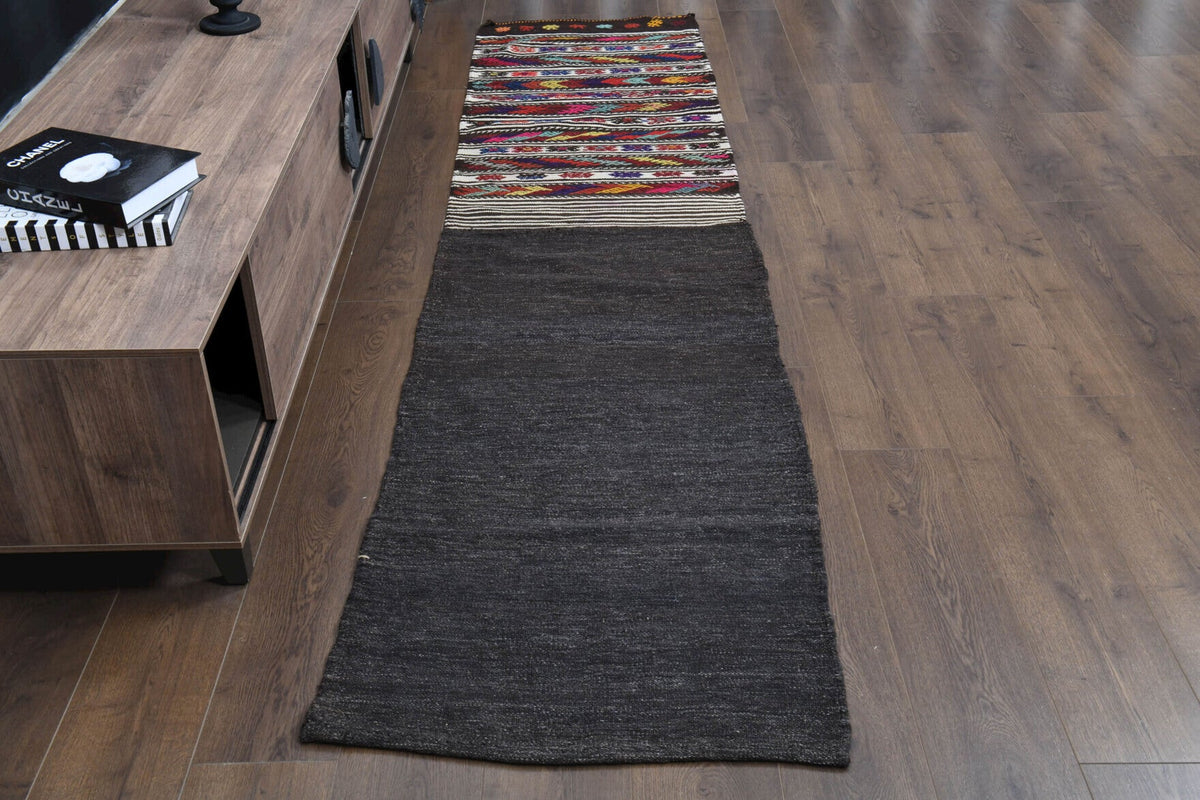 1970'lerden Anadolu kökenli ikat desenli el dokuma vintage yolluk, 72x300 cm