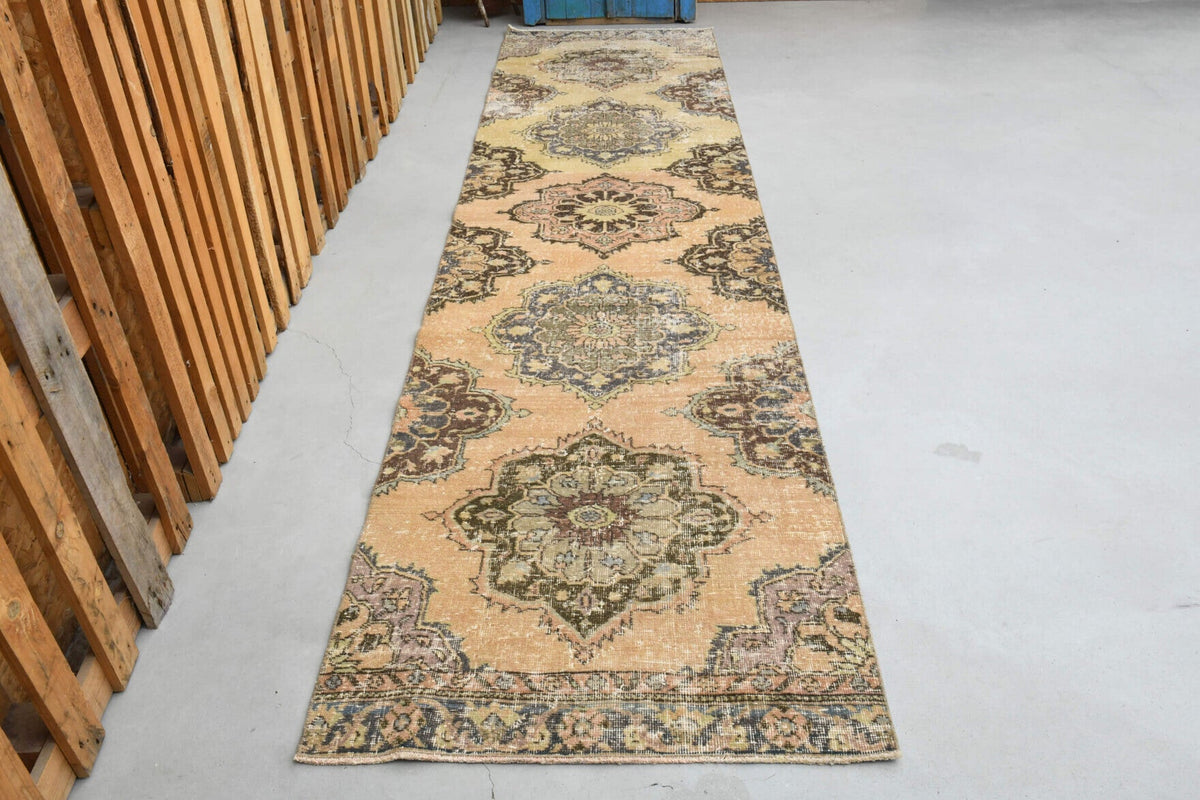 El yapımı vintage yolluk 94x371 cm oryantal desenli yün - detay görünümü