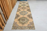 El yapımı vintage yolluk 94x371 cm oryantal desenli yün - detay görünümü
