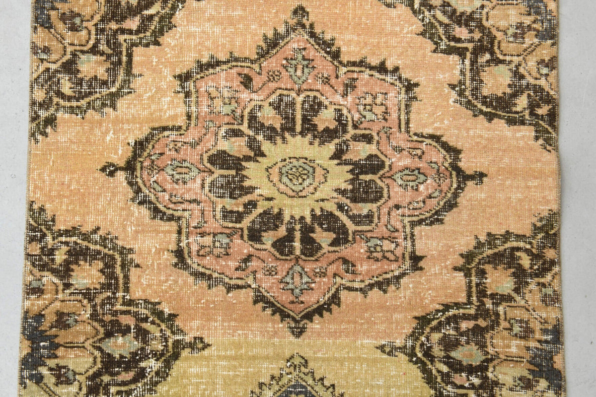 El yapımı vintage yolluk 94x371 cm oryantal desenli yün - desen detayı