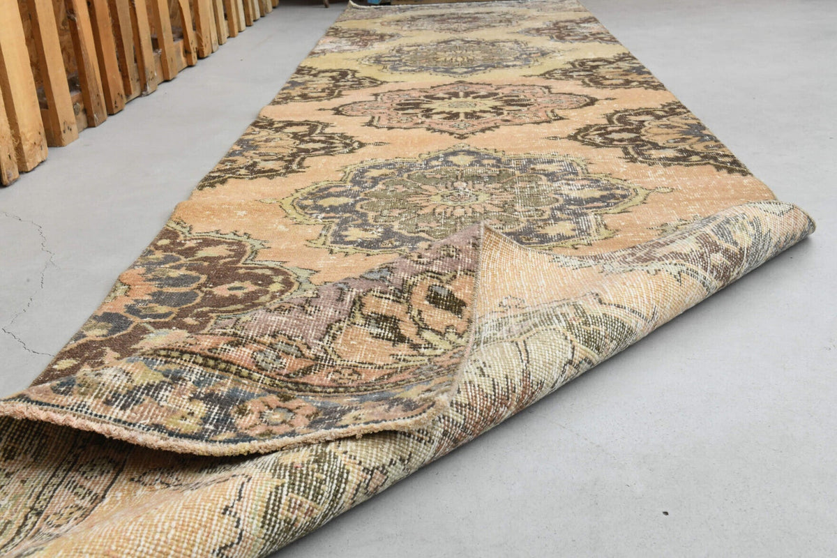 El yapımı vintage yolluk 94x371 cm oryantal desenli yün - üstten görünüm