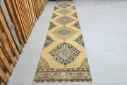 1970'lerden Anadolu kökenli ikat desenli el dokuma vintage yolluk, 84x405 cm
