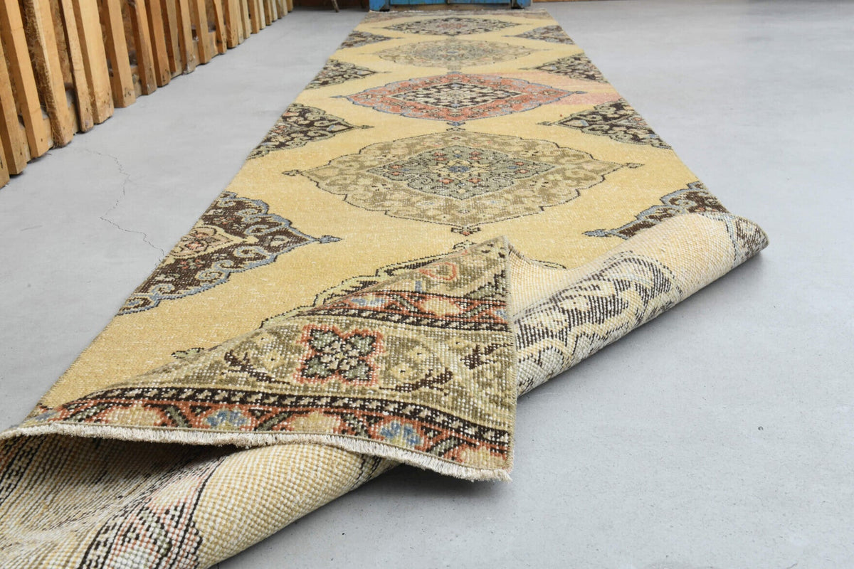 Antre ve koridor için ikat desenli el dokuma vintage yolluk – 84x405 cm