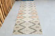 1970'lerden Anadolu kökenli ikat desenli el dokuma vintage yolluk, 87x286 cm