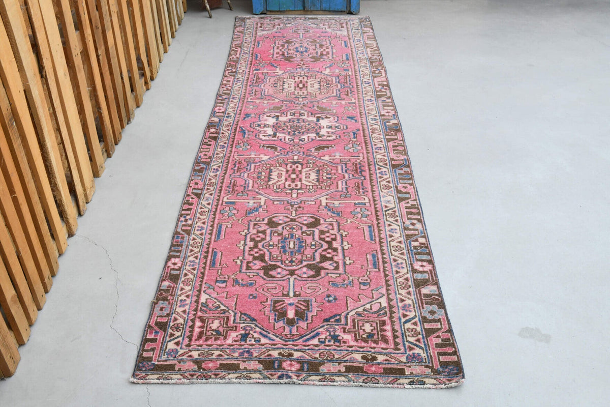 El yapımı vintage yolluk 94x320 cm tribal desenli yün - detay görünümü