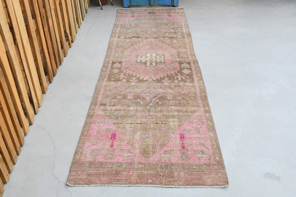 El yapımı vintage yolluk 94x307 cm soyut desenli yün - detay görünümü