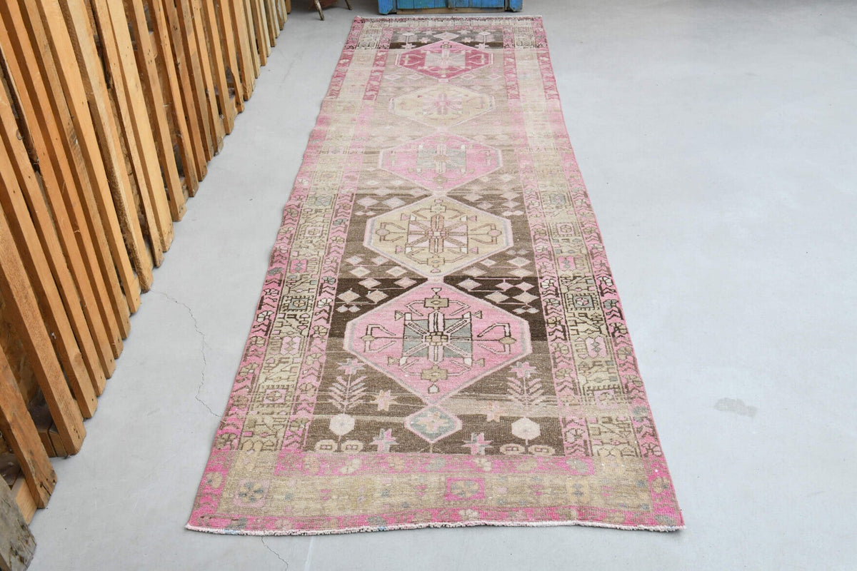 El yapımı vintage yolluk 102x335 cm geometrik desenli yün - detay görünümü