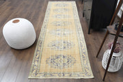 1970'lerden Anadolu kökenli oryantal desenli el dokuma vintage yolluk, 90x314 cm