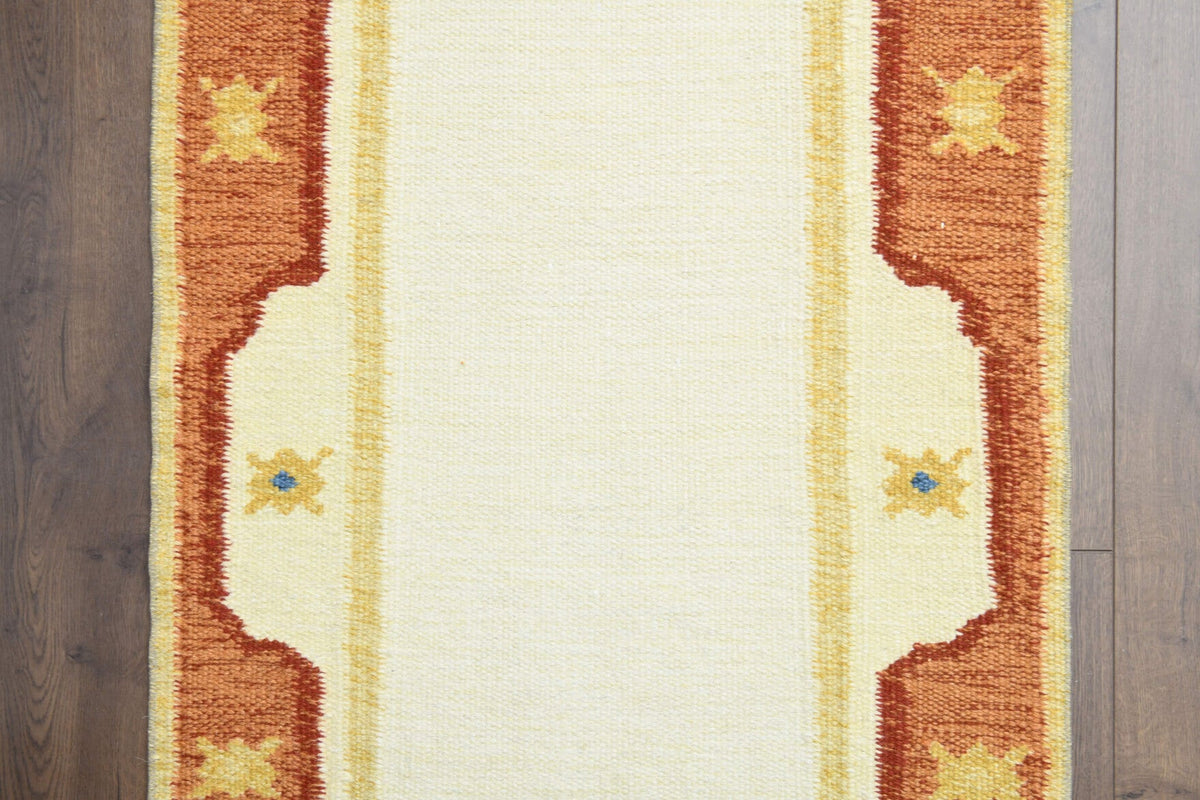 Antre ve koridor için tribal bordürlü el dokuma vintage yolluk – 73x289 cm