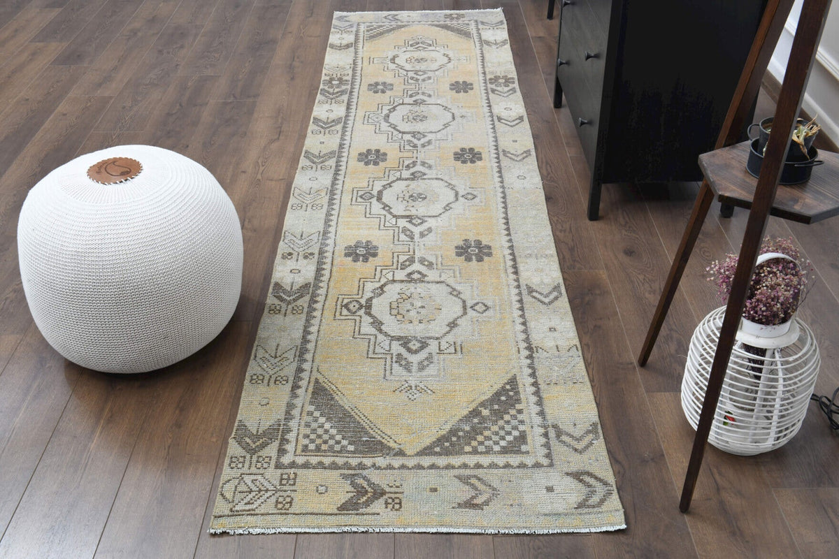 El yapımı vintage yolluk 81x318 cm oryantal desenli yün - detay görünümü