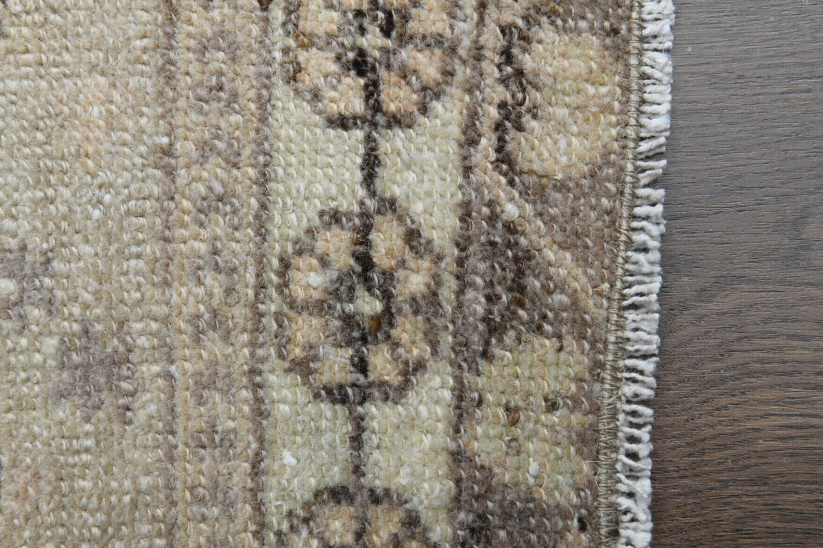 El yapımı vintage yolluk 79x330 cm tribal desenli yün - yakın çekim doku detayı