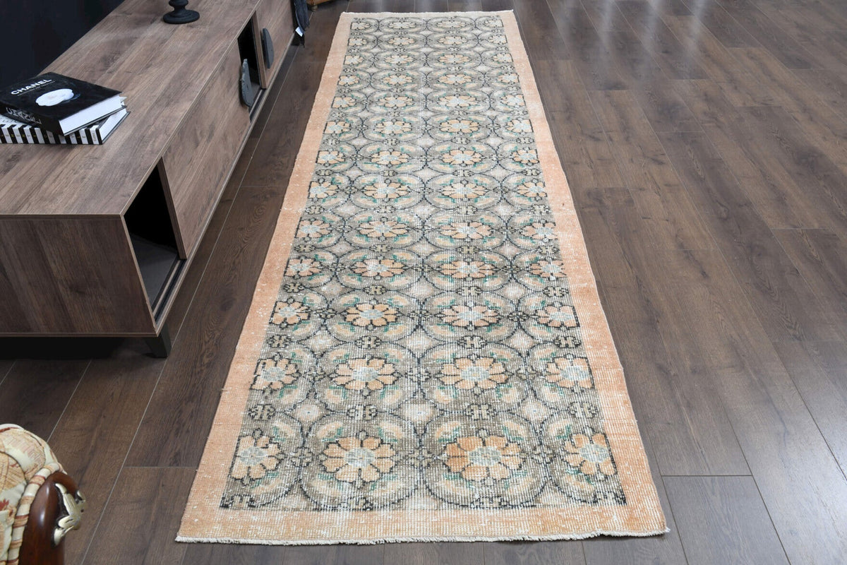El yapımı vintage yolluk 94x330 cm i̇kat desenli yün - detay görünümü