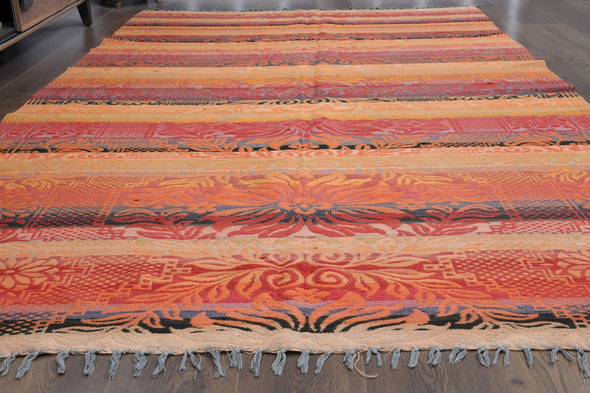 El yapımı vintage halı 180x315 cm oryantal desenli yün - yakın çekim doku detayı