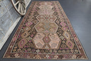 1960'lardan Anadolu kökenli tribal desenli vintage kilim yolluk, 188x416 cm