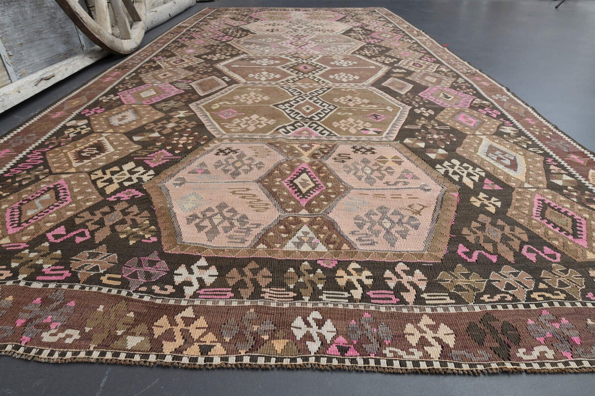 El yapımı vintage yolluk 188x414 cm tribal desenli yün - yakın çekim doku detayı
