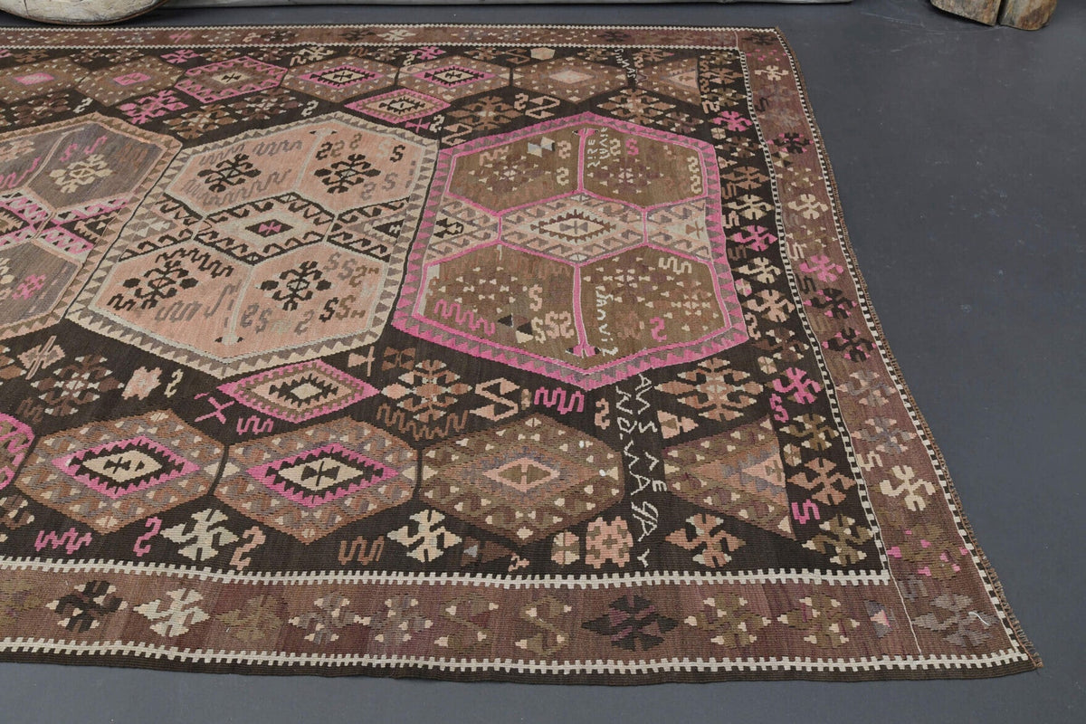 Antre ve koridor için tribal desenli vintage kilim yolluk – 188x416 cm