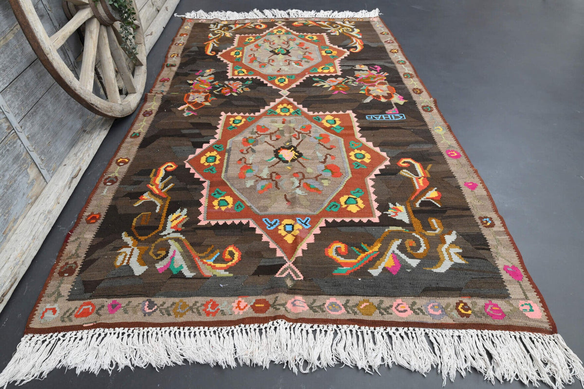 1960'lardan Anadolu kökenli oryantal desenli el dokuma vintage kilim, 187x310 cm