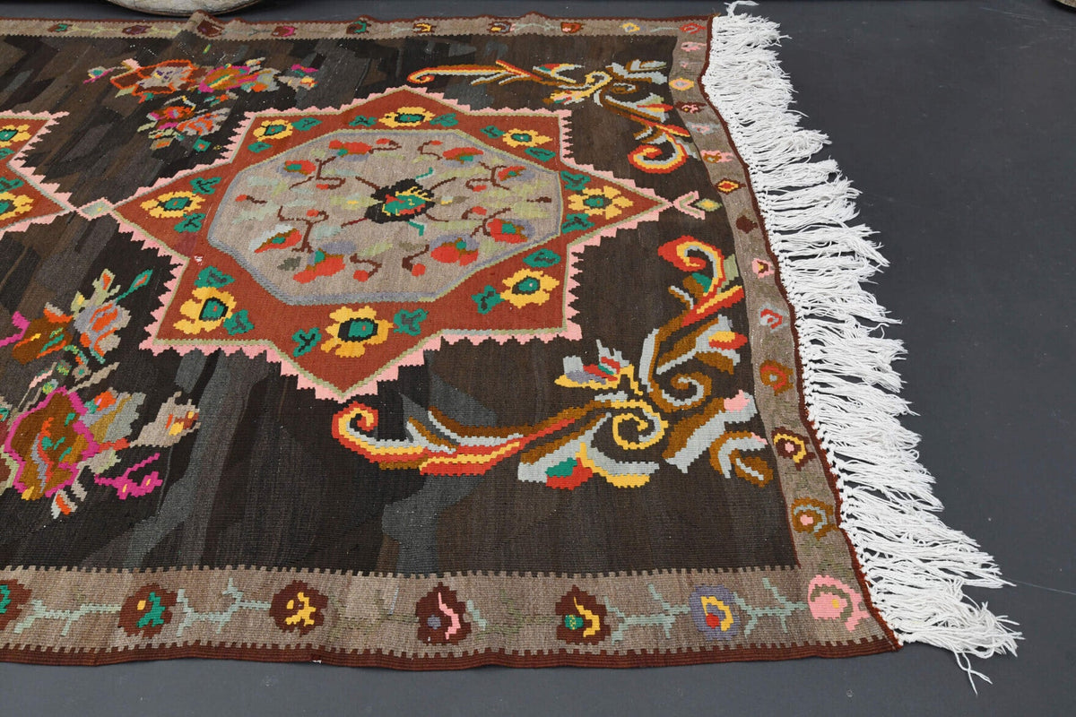 Salon için oryantal desenli el dokuma vintage kilim – 187x310 cm